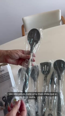Kit 8 Utensílios de Cozinha de Silicone e Aço Inox Grandes com Balde - Livre de BPA - Original LUMAI